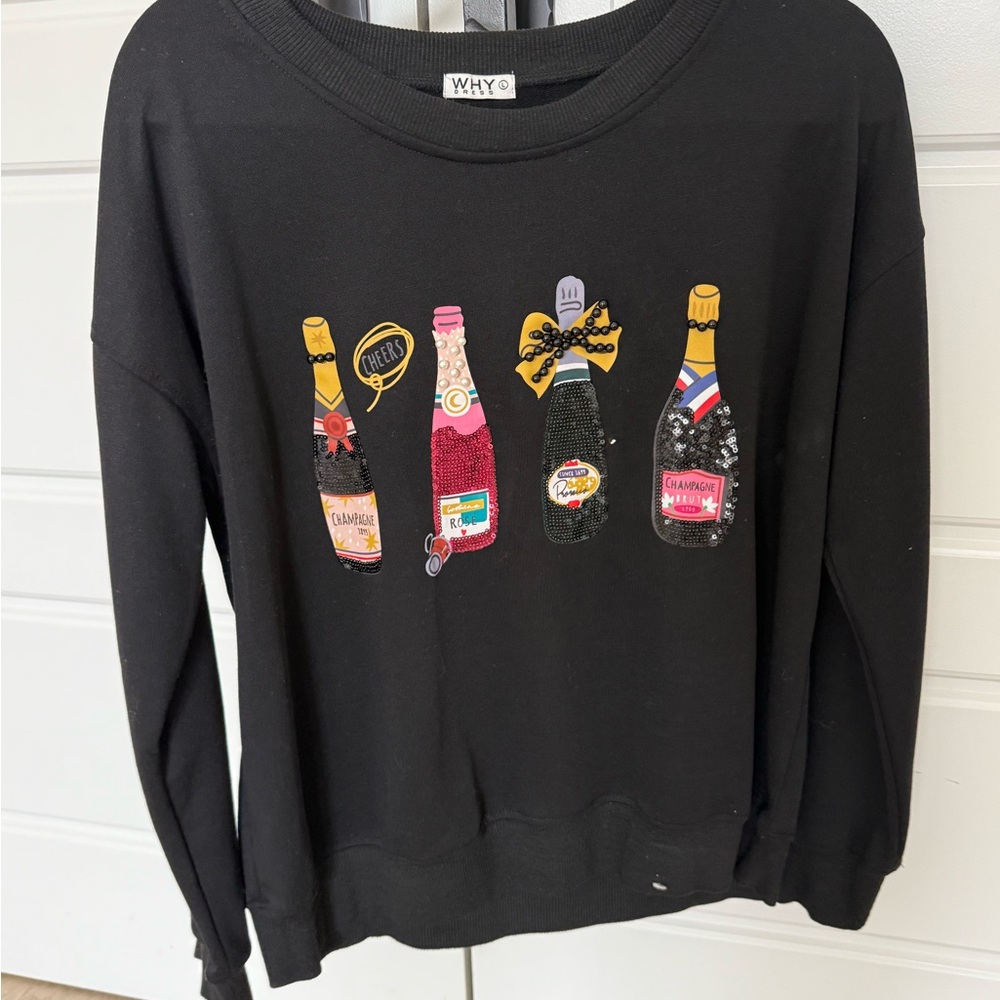 WHY Black Graphic Crew Neck Sweater